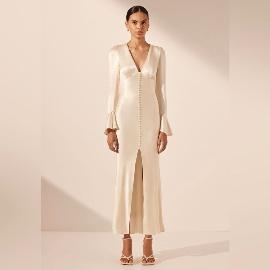 Shona Joy La Lune Frill Cuff Bias Midi Dress